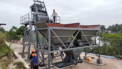 HZS25 stationary concrete batching plant installed in Sri Lanka